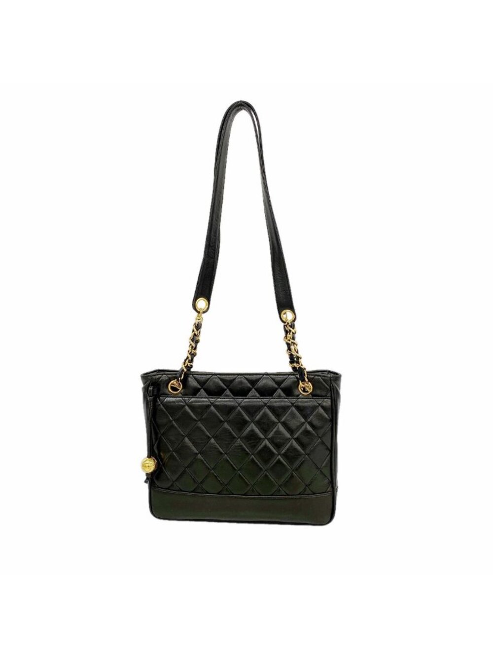 Chanel Chain Tote Bag Quilted Lambskin Black Gold